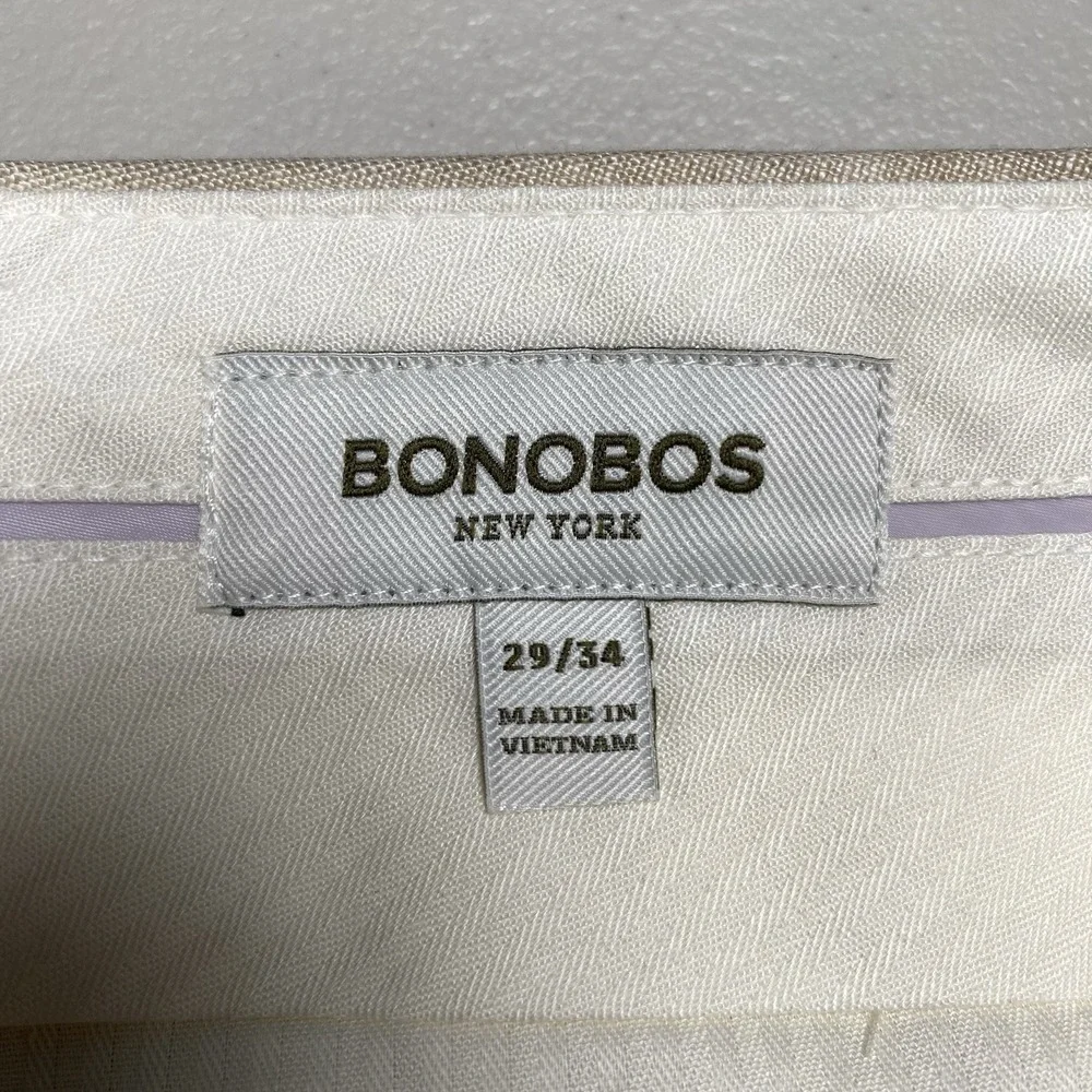 Bonobos Linen Pants 29x34 Slim Guabello Legend Flat Front Ivory Beige